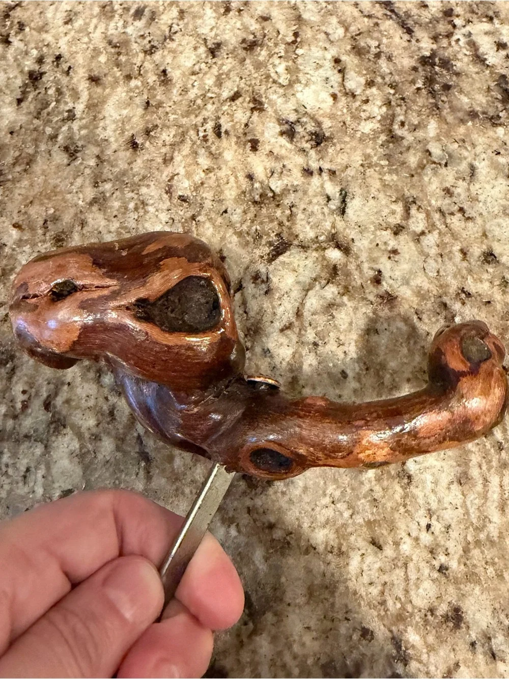 Vintage Burl Root Dark Wood Wine Corkscrew Primitive Rustic Folk Art Barware